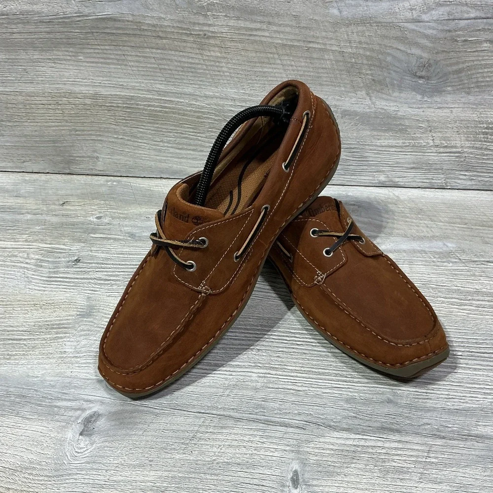 Timberland Annapolis 2 Eye Moc Toe Shoes Men's 9M Brown Leather Boat Shoes 74017